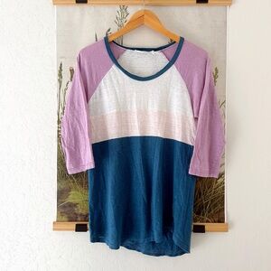 Isabel Marant Etoile Linen Stripe Blouse Shirt Medium Top 3/4 Color Block Long